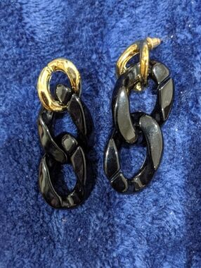 Gold & Black Link Drop Earrings - Women Jewelry